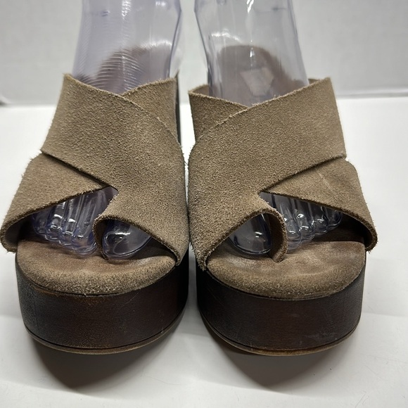 Bionatural Suede Slide Chunky Block Heel Open Toe Sandals Shoes Tan Brown Size 9 - Picture 2 of 10